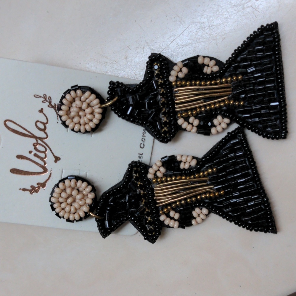 Black beaded witches earrings pierced